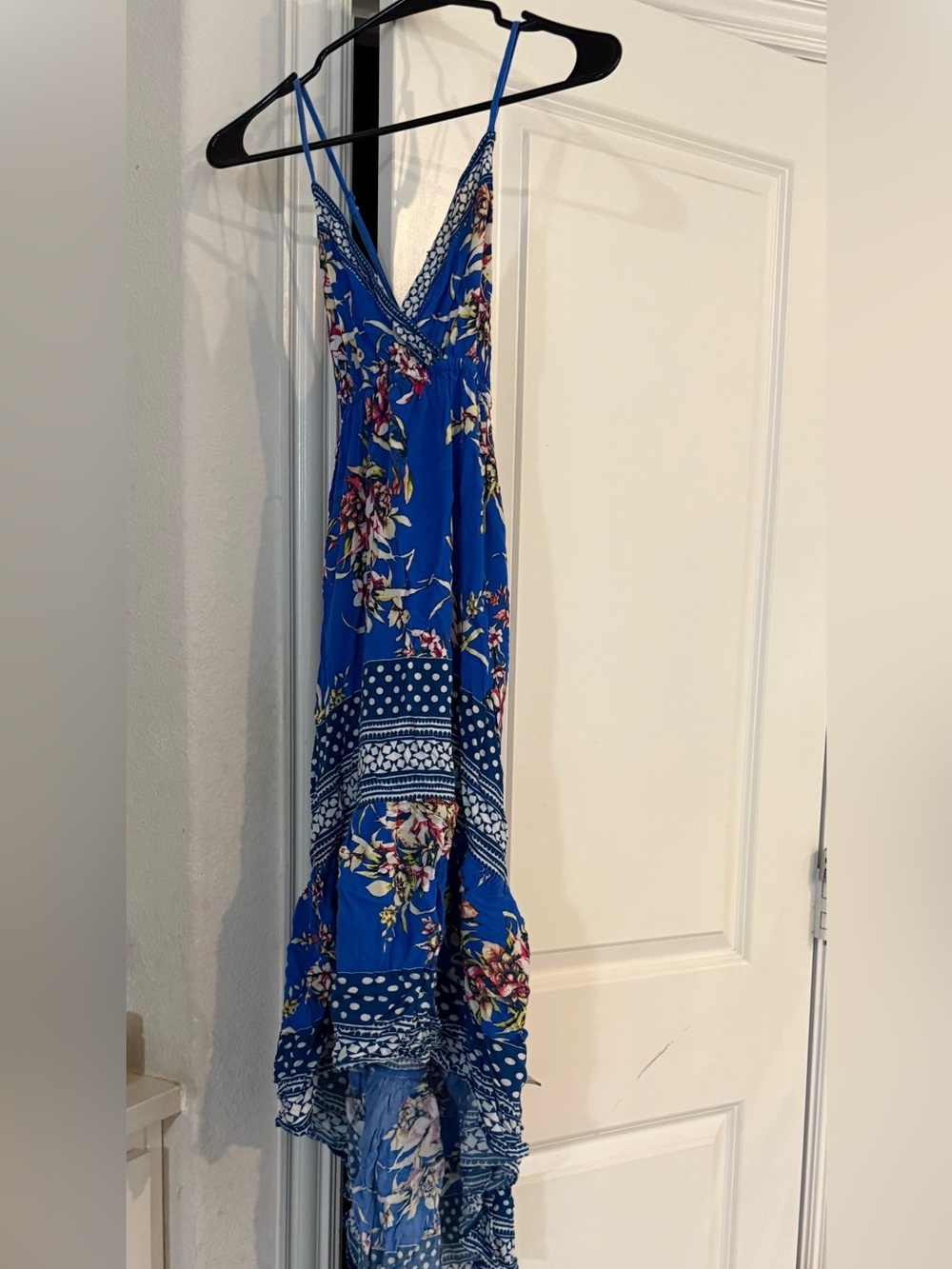 Blue Floral V-Neck Maxi Dress